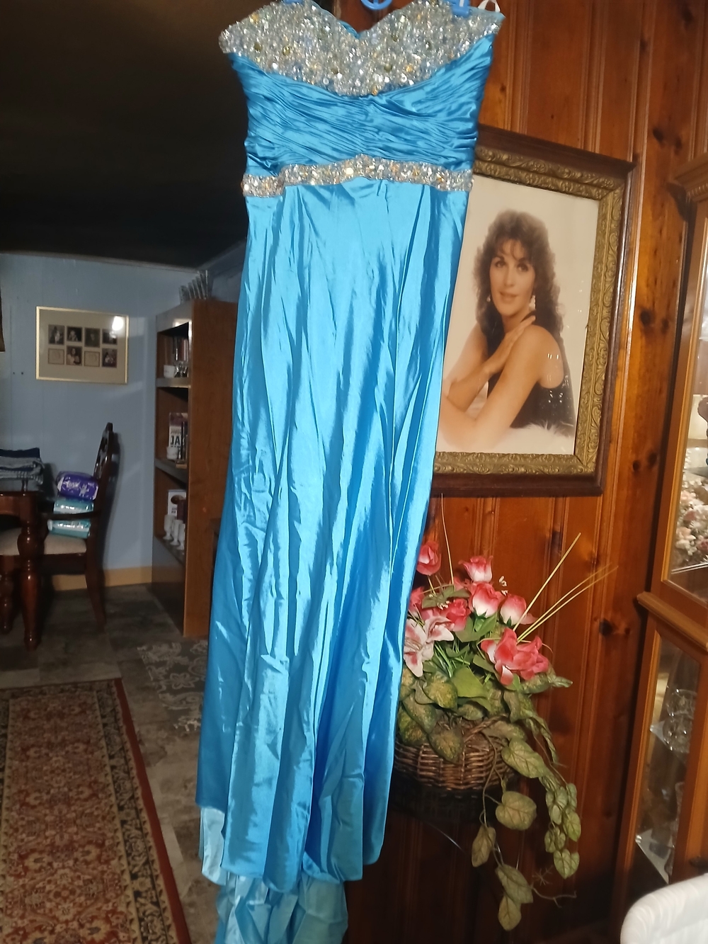 Riva Designs Beaded Turquoise Blue Prom Gown